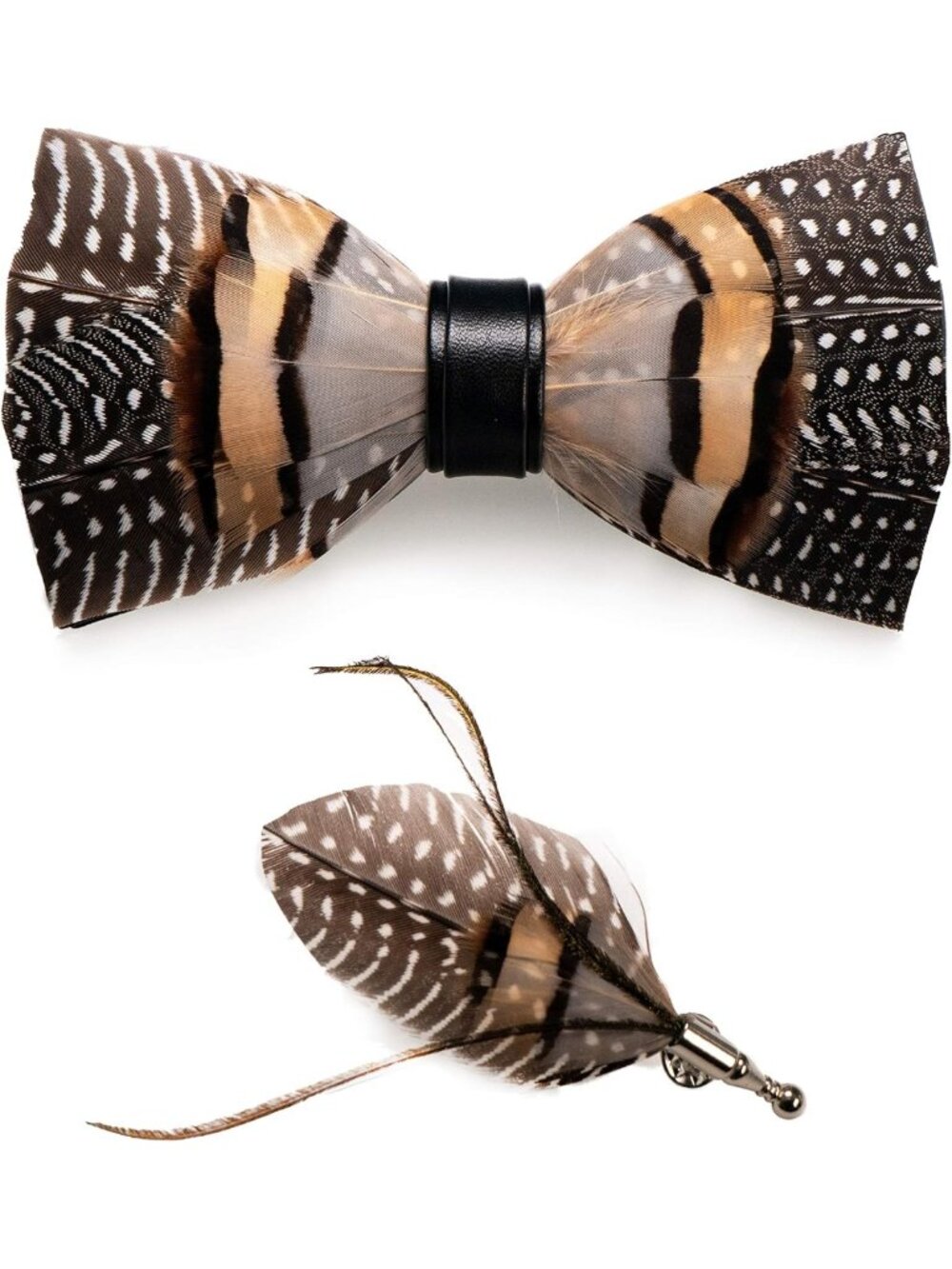 Handmade Feather Bow Tie & Brooch Set for Men | Stylish Formal Accessories